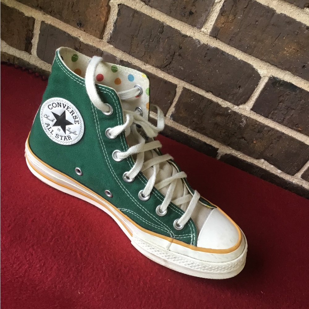 Converse Kids Green High-Top All Star Sneaker with Polka Dot Lining